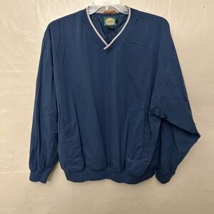 Mens Large Cabelas Navy Pull Over Banded Bottom Wind Jacket‎